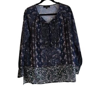 Sanctuary Blouse, Paisley Long Sleeve, Tie neck, long sleeve, size medium